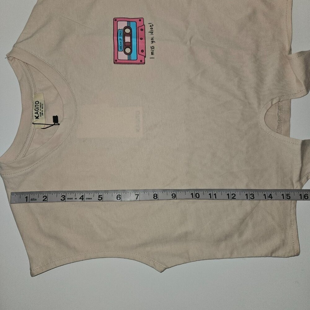 NWT Kagito Tan Tank Crop Top Cassette Tape Breakup Songs I Miss You Idiot Sz XS - Picture 14 of 14
